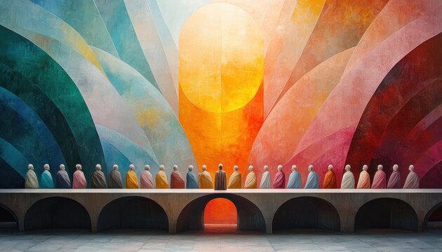 Stylized Representation of the Last Supper with Jesus Christ in Art Deco Style