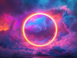Neon Dreams: A Glowing Portal in the Clouds