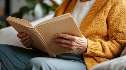 Obraz premium Elderly Person Reading a Book in Cozy Setting