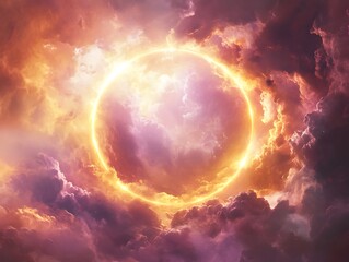 Obraz premium Neon Dreams: A Glowing Portal in the Clouds
