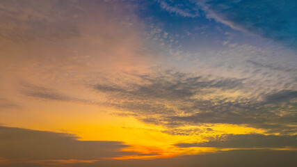 Enjoy a panoramic view of the skyline. The sun rises in the morning sky with colorful clouds. and beautiful cloud patterns In the soft light of the morning	
