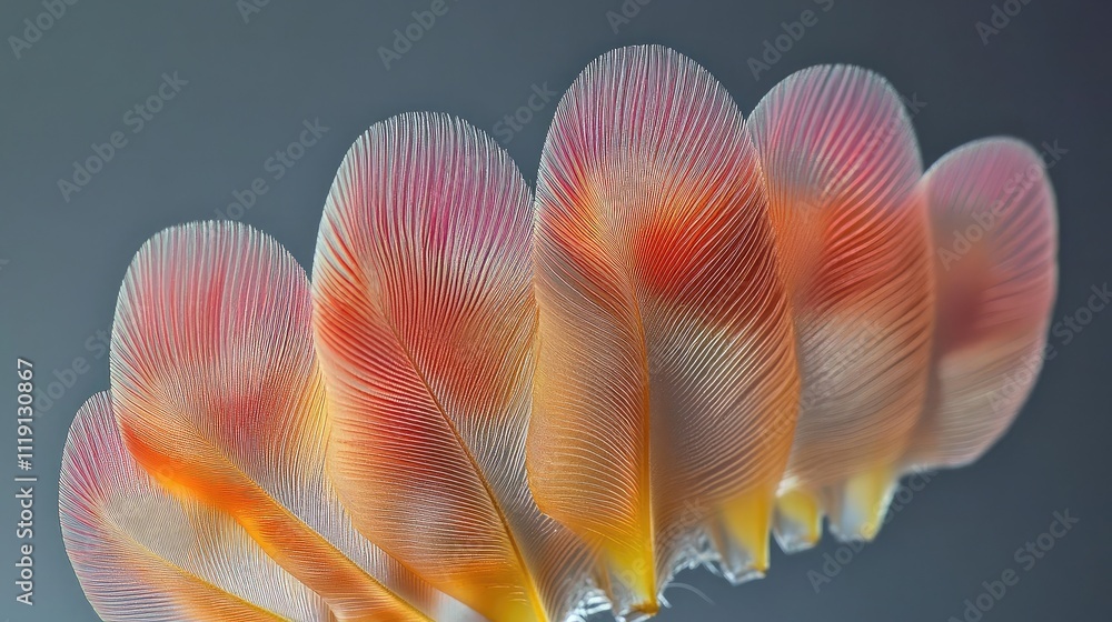 Aufkleber vibrant and colorful close-up of delicate feathers showcasing intricate patterns and textures agains