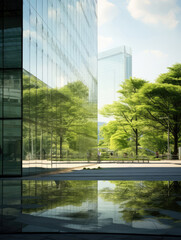 Urban Oasis: Greenery Reflection on Glass Facade