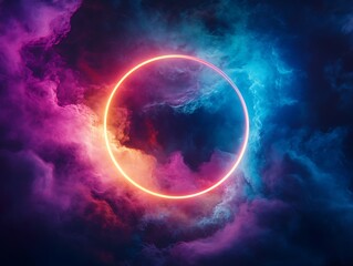 Obraz premium Neon Dreams: A Glowing Portal in the Clouds