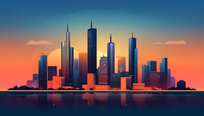 Obraz premium Vibrant city skyline at sunset.