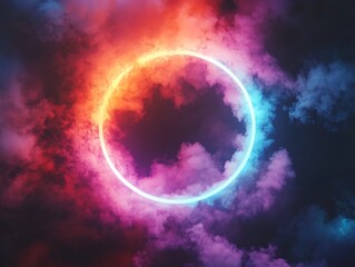 Obraz premium Neon Dreams: A Glowing Portal in the Clouds