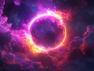 Obraz premium Neon Dreams: A Glowing Portal in the Clouds