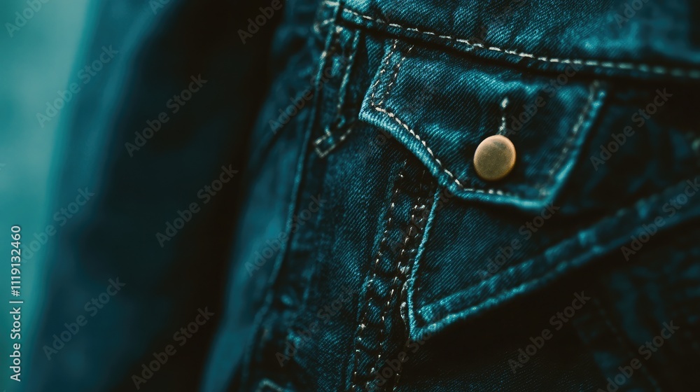 Poster close-up of denim texture with button detail and stitching highlighting the craftsmanship in fashion