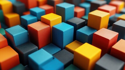 Obraz premium A colorful arrangement of 3D blocks in various sizes and colors, creating an abstract pattern.