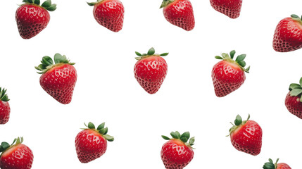 Fresh strawberries pattern on transparent background. Food and healthy eating concept
