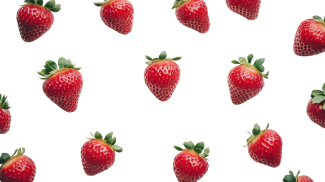 Fresh strawberries pattern on transparent background. Food and healthy eating concept