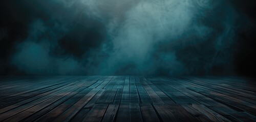 Dark Wooden Floor with Dramatic Smoky Atmosphere