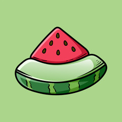 single slice of watermelon isolated colored drawing line art style design illustration