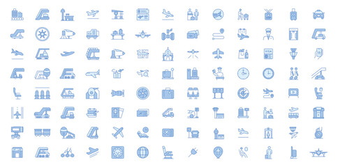 Airport related trendy icons set. Plane icon set. Airplane icon vector. Flight transport symbol illustration