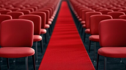 Fototapeta premium Red Carpet Event Grand Stage Empty Chairs Award Ceremony