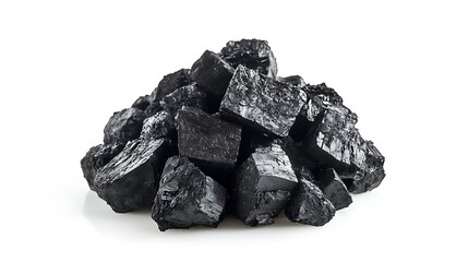 A pile of black coal isolated on white background