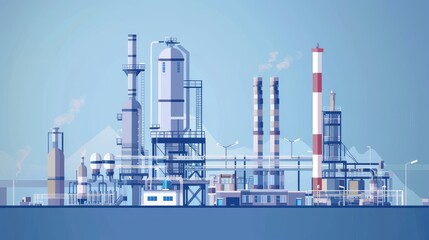 Obraz premium Modern Industrial Plant with Smoke Stacks