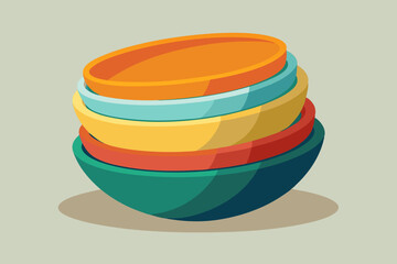 Beautiful stack of kitchen bowls on isolated white background