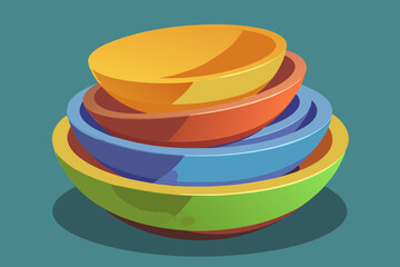 Beautiful stack of kitchen bowls on isolated white background