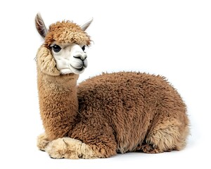 Obraz premium Full body alpaca, elegant and detailed, set against a white backdrop, HD photo.