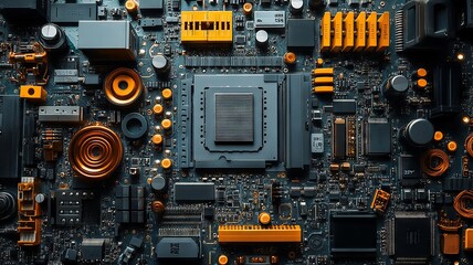 Fototapeta premium Close-up of electronic circuit board with intricate components