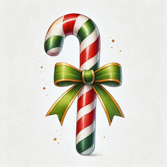 Fototapeta premium A candy cane with colorful stripes of red, green, and white, wrapped in a bow.