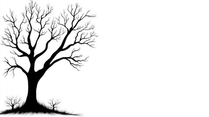 Fototapeta premium Silhouette of a Leafless Tree with Branches Spreading Against a White Background for Nature and Minimalist Design Concepts