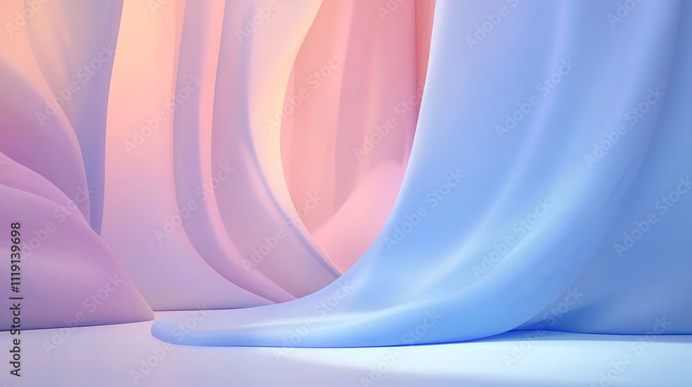 Aufkleber flowing fabric waves abstract studio background digital art serene environment minimalist viewpoint 