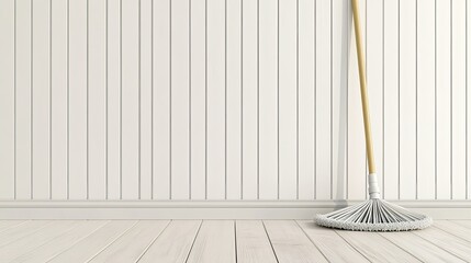 Minimalist Interior Design with Clean Floor and Simple Mop Tool