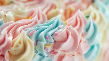 Colorful Whipped Cream Swirls on Cake with Sprinkles Decoration
