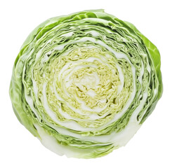 Obraz premium Close-up of fresh green cabbage cross section on transparent background. Healthy food and organic vegetable concept