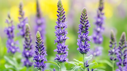 Fototapeta premium Vibrant Purple Flowers Growing in a Lush Green Landscape