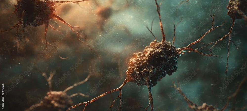 Poster microscopic view of neural network: intricate details of neuron connections