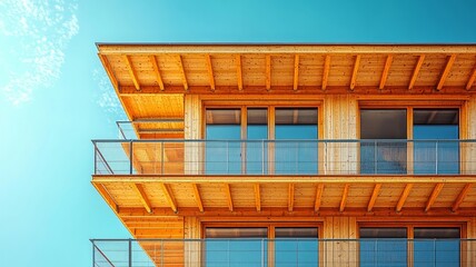 Wooden Facade of a Modern Urban Building on Sunny Day
