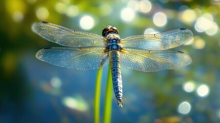Dragonfly in Sunlight with Blurry Background