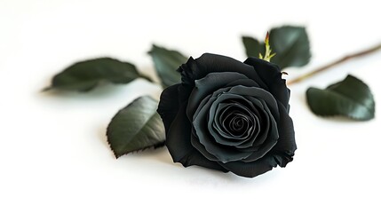 Black rose on white background, copy space banner