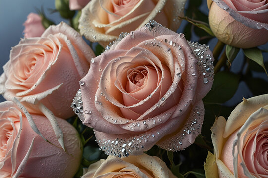 Pink roses with dew drops | bouquet of roses | pink roses in a garden | flowers
