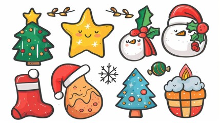 Fototapeta premium Cartoon Christmas: 2D Simple Illustration