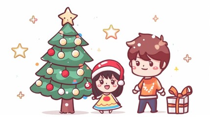 Fototapeta premium Cartoon Christmas: 2D Simple Illustration