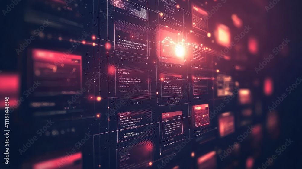 Poster Abstract digital interface with glowing data visuals and graphics