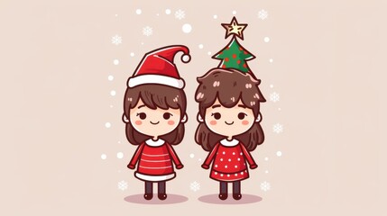 Naklejka premium Cartoon Christmas: 2D Simple Illustration