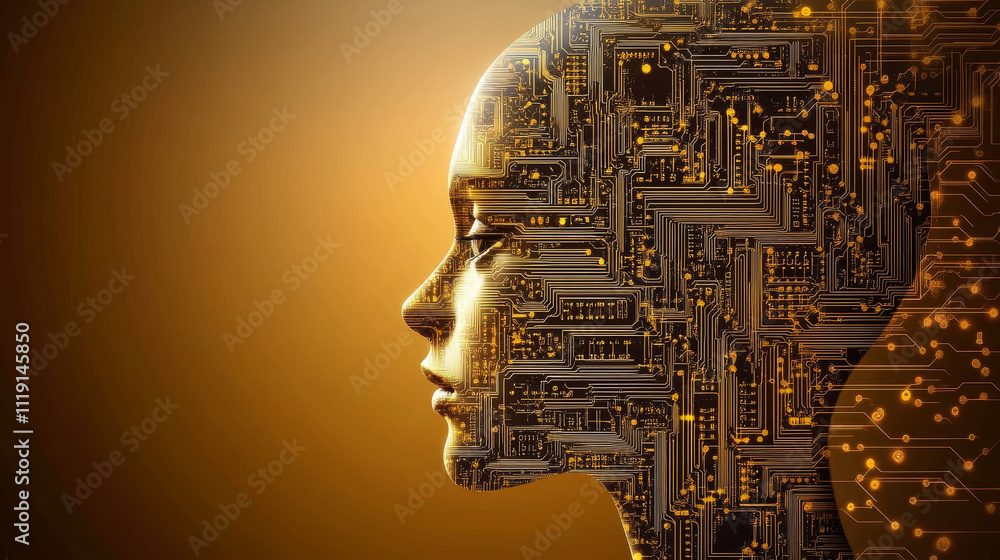 Poster advanced technology concept visualization: circuit board cpu processor microchip starting artificial