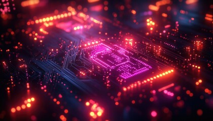 Obraz premium Ultra-futuristic abstract background with glowing circuits and vibrant neon digital patterns