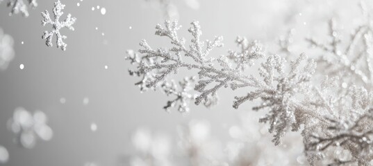 Winter Snowflakes on Light Gray Blurred Background
