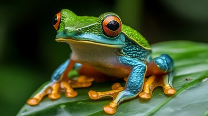 Fototapeta premium Stunning Tree Frog Closeup Nature Wildlife with Tropical Colors