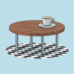 "Round Coffee Table Cartoon Style Vector Illustration"