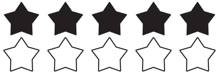 Five stars icon Vector. Star icon collection. Blank star vector icons set with shadow. Black line stars mock up isolated on transparent background. Vector design element.