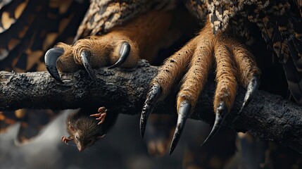 Owls Talons Grasping Small Prey On Branch
