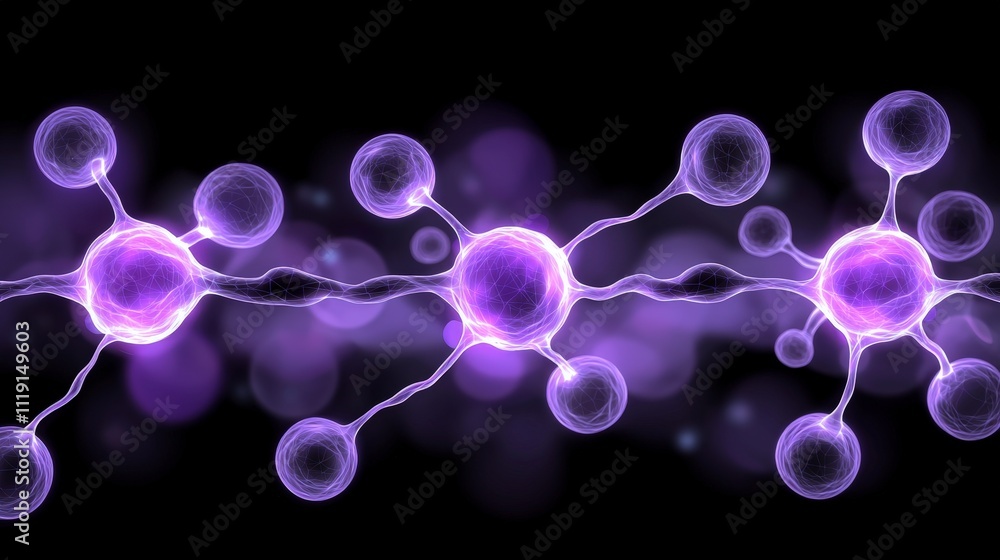 Poster abstract neural network glowing purple neuron connections science background