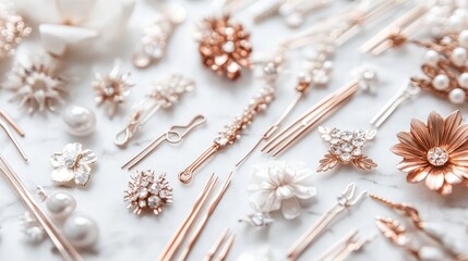 Elegant Hair Accessories in Rose Gold and Pearl for Bridal Style